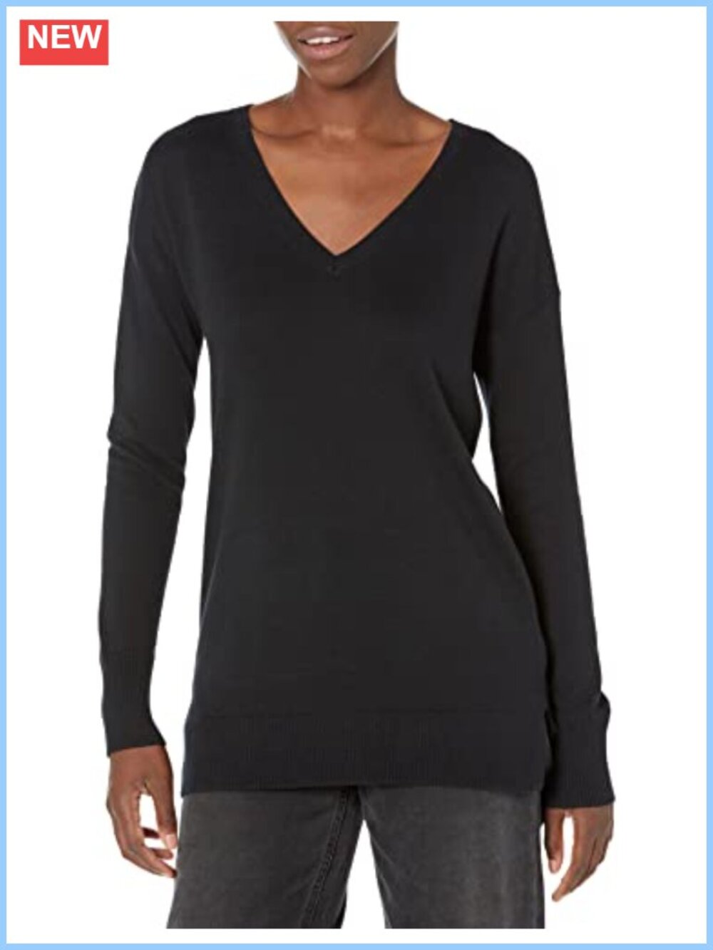 Women's Lightweight V-Neck Tunic Sweater Long Sleeve Cotton Blend Pullover